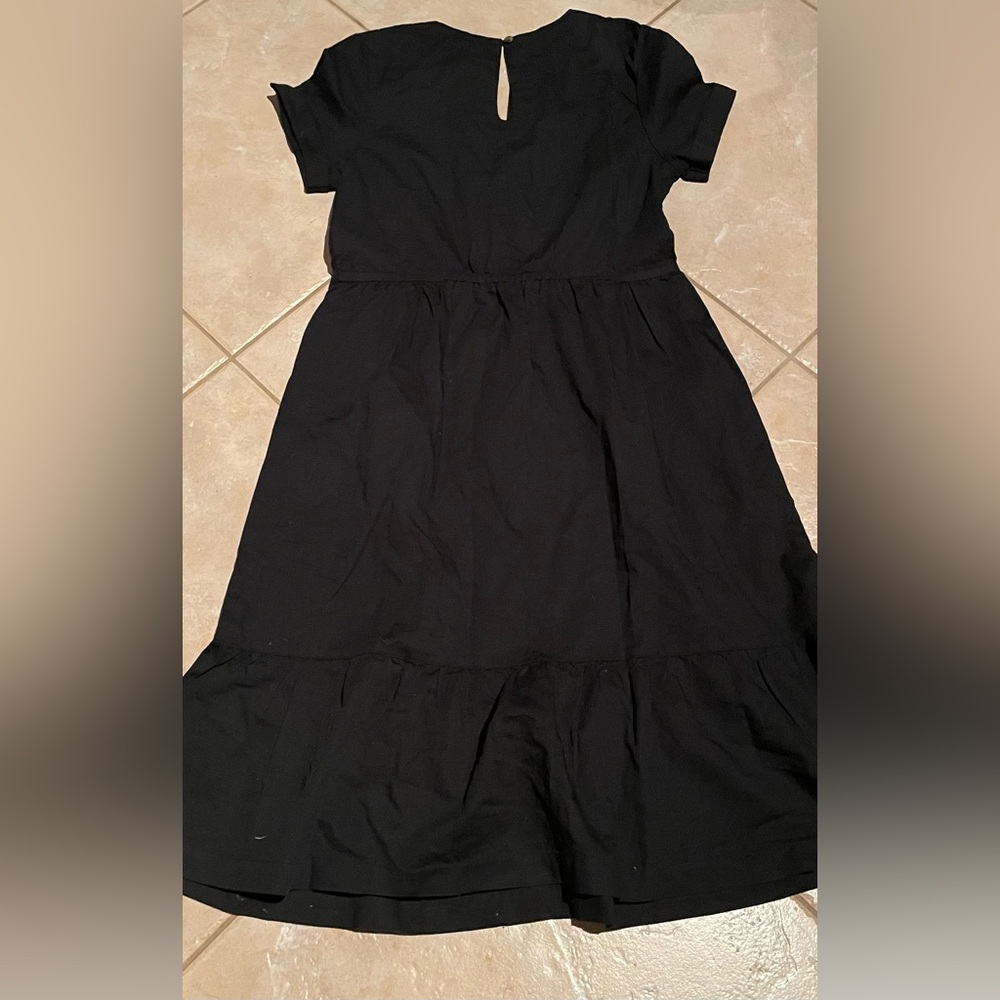 Pact Organic Anthropologie Women’s Canopy Notch Neck Dress Linen Cotton Black - Picture 4 of 11